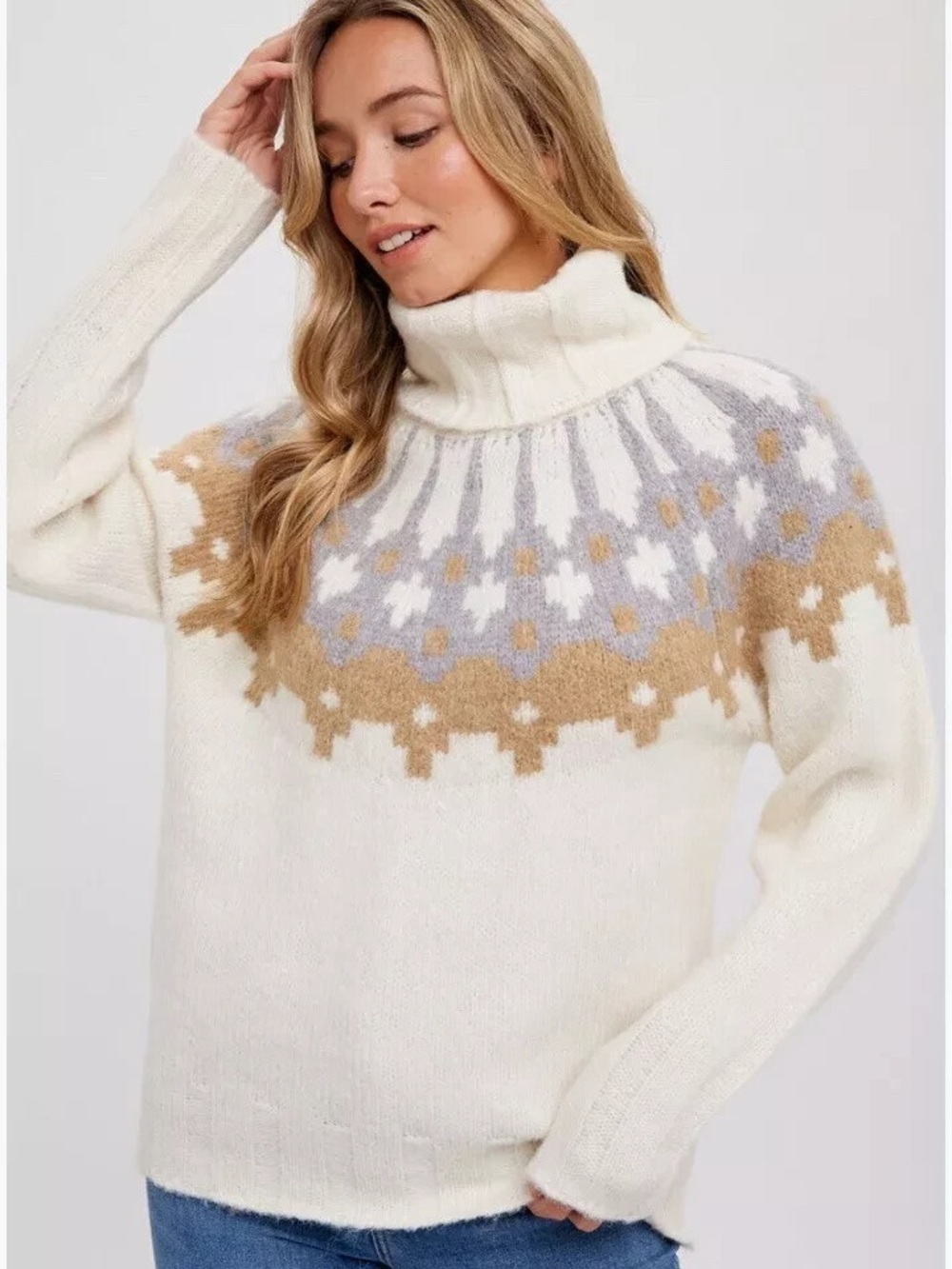 NWT Banana Republic Cream Fair Isle Turtleneck Sweater